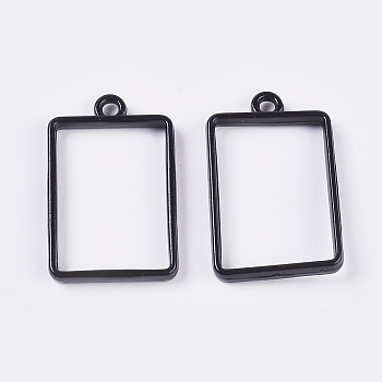 Electrophoresis Alloy Open Back Bezel Pendants, For DIY Epoxy Resin, Pressed Flower Jewelry, Rectangle, Black, 32.5x21x3.5mm, Hole: 2.5mm