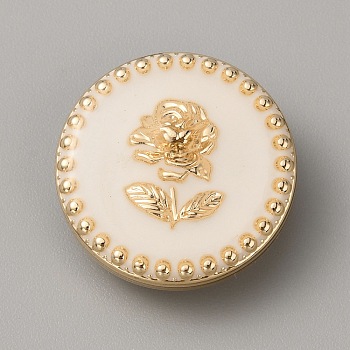 Alloy Enamel Buttons, 1-Hole, Flat Round with Rose Pattern, White, 22.5x9mm, Hole: 2mm