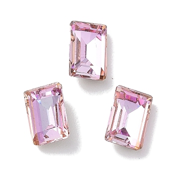 Glass Rhinestone Cabochons, Point Back & Back Plated, Faceted, Rectangle, Light Rose, 6x4x2.5mm
