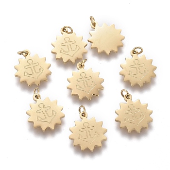 Ion Plating(IP) 304 Stainless Steel Charms, with Jump Rings, Laser Cut, Flower with Anchor, Golden, 11.5x10x0.8mm, Hole: 1.5mm
