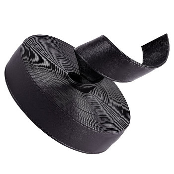 Flat PU Imitation Leather Cord, for Bag Decor, Black, 31x2~2.5mm