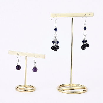 Iron T- Shape Earring Display Stand, for Hanging Dangle Earring, Golden, 7.2cm and 15.3cm, 2pcs/set