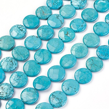 Natural Magnesite Beads Strands, Dyed & Heated, Faceted, Flat Round, 20x5~6mm, Hole: 1.4mm, about 20pcs/strand, 15.3 inch(39cm)