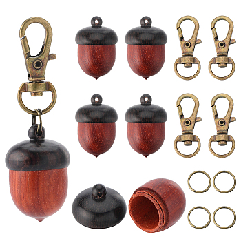 DIY Keychain Making Kit, Including Wooden Acorn Box Pendants, Iron Split Rings, Alloy Swivel Lobster Claw Clasps, Brown, 20Pcs/bag