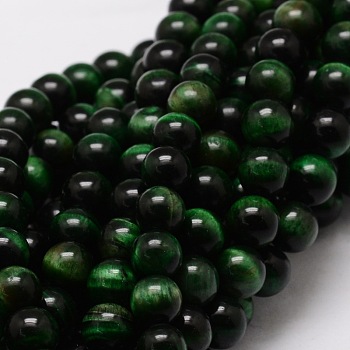 Natural Tiger Eye Round Beads Strands, Green, 10mm, Hole: 1mm, about 38pcs/strand, 15.7 inch