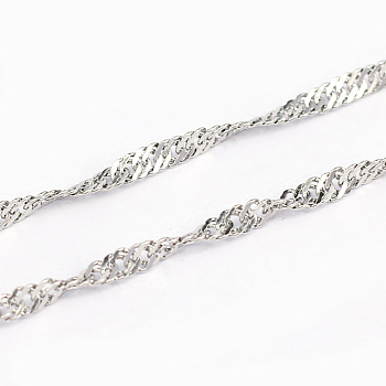 304 Stainless Steel Singapore Chains, Water Wave Chains, Soldered, Stainless Steel Color, 2x0.3mm