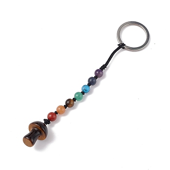 7 Chakra Gemstone Beads Keychain, Natural Tiger Eye Mushroom Charm Keychain for Women Men Hanging Car Bag Charms, 13.3cm