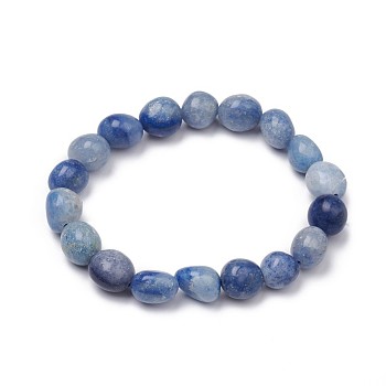 Natural Blue Aventurine Stretch Beaded Bracelets, Tumbled Stone, Nuggets, 1-7/8 inch~2-1/8 inch(4.8~5.5cm), Beads: 6~15x6~11x3~11mm