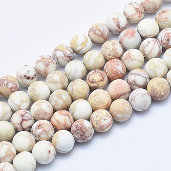 Natural Imperial Jasper Beads Strands, Frosted, Round, Beige, 8mm, Hole: 1mm, about 49pcs/strand, 15.7 inch