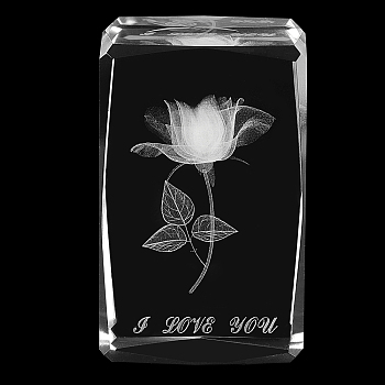 Transparent Glass Display Decorations, for Valentine's Day, Rectangle with Rose & Word I Love You, Clear, 8x5x5cm