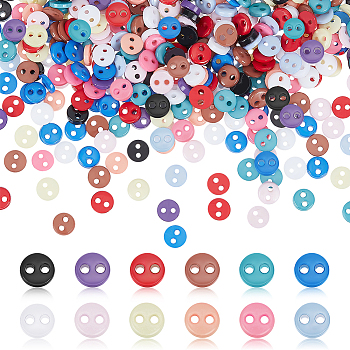 600Pcs 12 Colors Nylon Tiny Button, Micro Buttons, Sewing Buttons, 2-Hole, Mixed Color, 4.5x1.5mm, Hole: 0.8mm, 50pcs/color