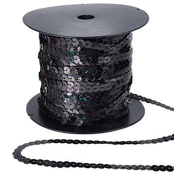 Sparkle PVC Sequins Ribbon, Sequins Trim, Clothing Accessorie, Black, 90x6mm