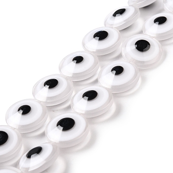 Resin Imitation Lampwork Beads Strands, Flat Round with Evil Eye, White, 20x9mm, Hole: 1.4mm, about 20pcs/strand, 15.94 inch(40.5cm)