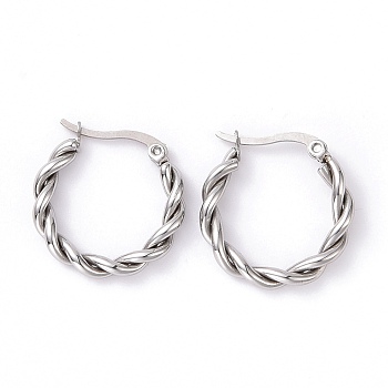 304 Stainless Steel Twist Rope Hoop Earrings for Women, Stainless Steel Color, 22x22x3.5mm, Pin: 0.8x1mm