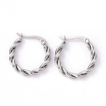 Non-Tarnish 304 Stainless Steel Twist Rope Hoop Earrings for Women, Stainless Steel Color, 22x22x3.5mm, Pin: 0.8x1mm