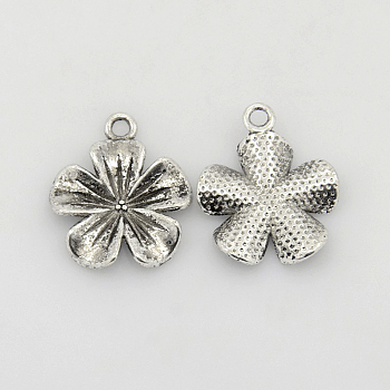 Tibetan Style Alloy Pendants, Flower, Antique Silver, Lead Free & Cadmium Free, 23x20x4mm, Hole: 2mm