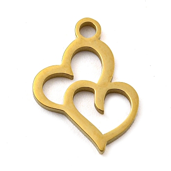 Ion Plating(IP) 316 Surgical Stainless Steel Charms, Laser Cut, Heart Charms, Real 18K Gold Plated, 14x9.5x1mm, Hole: 1.6mm