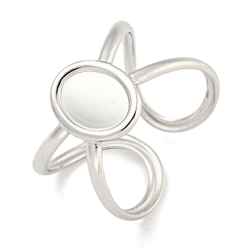 Non-Tarnish 304 Stainless Steel Oval Cuff Ring Components, Pad Ring Setting, Stainless Steel Color, Tray: 8x6mm, Adjustable