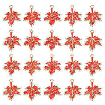 60Pcs Autumn Theme Rack Plating Alloy Enamel Pendants, Cadmium Free & Nickel Free & Lead Free, Maple Leaf, Coral, 25x20x1.5mm, Hole: 1.8mm