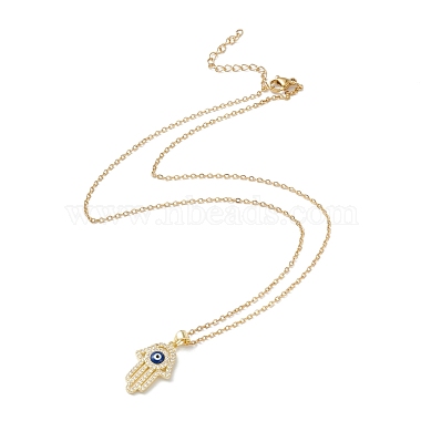 Clear Cubic Zirconia Hamsa Hand with Evil Eye Pendant Necklace(X-NJEW-O125-61G)-3