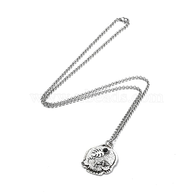 Skull Rhinestone Pendant Necklaces with Rolo Chains(NJEW-F309-01)-2