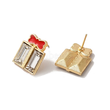 Christmas Enamel Bowknot Gift Box Alloy Glass Stud Earrings for Women(EJEW-E284-07LG)-2