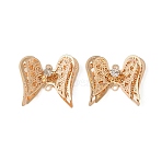 Brass Crystal Rhinestone Filigree Connector Charms, 3D Angel Wings Links, Golden, 23x25x5mm, Hole: 1.5mm(RB-CBA890A-01G)