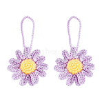2Pcs Cotton Braided Woven Hanging Pendant Decorations, Fabric Pendant, Daisy Flower, Lilac, 130mm(FIND-FG0002-17A)