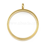 Ion Plating(IP) 304 Stainless Stee Locket Pendants, with Glass, Flat Round Charm, Real 18K Gold Plated, 36x29x6mm, Hole: 5mm(STAS-S132-16G-04)