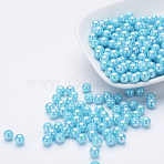 Eco-Friendly Poly Styrene Acrylic Beads, AB Color Plated, Round, Sky Blue, 8mm, Hole: 1mm, about 2000pcs/500g(PL425-C10)