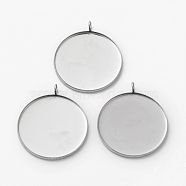 304 Stainless Steel Pendant Cabochon Settings, Flat Round, Stainless Steel Color, Tray: 30mm, 36x31.5x2mm, Hole: 3mm(STAS-L253-011B-P)