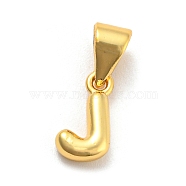 Brass Charms, Real 18K Gold Plated, Long-Lasting Plated, Lead Free & Cadmium Free, Letter Charm, Letter J, 9.5x6x2.5mm, Hole: 5x3.5mm(KK-Z027-14G-J)
