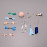 DIY Hand JuQiu Punch Needle Making Kits, Including Foam Balls, Needles, Cotton Thread, Bells, Tassels and Iron Rings, Light Sky Blue, 45mm(DIY-TAC0012-54A)