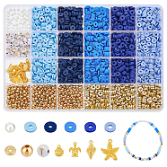 DIY Jewelry Making Kit, Including Polymer Clay Disc Beads, Alloy Pendants, Shell & Starfish Shape, Blue, 4~23x4~19x1~4mm, Hole: 1.2~2mm(DIY-DC0002-79)