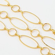 3.28 Feet Brass Handmade Chains, Unwelded, Golden, 10mm wide, 10-25mm long, 1mm thick(X-CHR227-ZDC5-G)
