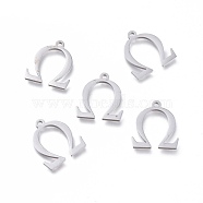 304 Stainless Steel Charms, Greek Alphabet, Stainless Steel Color, Letter.W, 14x13.5x1mm, Hole: 1.2mm(STAS-K215-13P)