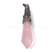 Natural Rose Quartz Pointed Big Pendants, Faceted Bullet Charms with Rack Plating Antique Silver Tone Alloy Dragon Wrapped, Cadmium Free & Lead Free, 67.5x16.5x16.5mm, Hole: 7x4.5mm(G-Q184-02M-AS)