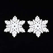 Christmas Theme Spray Painted Wood Big Pendants, Snowflake, White, 51x44x2.5mm, Hole: 2.5mm(WOOD-N005-34)