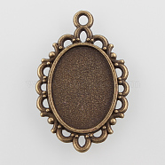 Filigree Wrap Oval Alloy Pendant Cabochon Settings, Cadmium Free & Nickel Free & Lead Free, Antique Bronze, Tray: 18x13mm, 31x20x1.5mm, Hole: 1.5mm, about 450pcs/kg(PALLOY-N0088-16AB-NF)