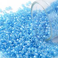 TOHO Round Seed Beads, Japanese Seed Beads, (163F) Matte Transparent AB Aqua, 11/0, 2.2mm, Hole: 0.8mm, about 1110pcs/bottle, 10g/bottle(SEED-JPTR11-0163F)