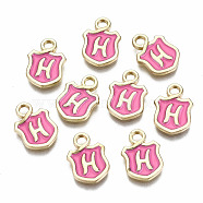 Alloy Enamel Charms, Cadmium Free & Lead Free, Shield with Initial Letters, Light Gold, Letter.H, 14x10x2mm, Hole: 2mm(ENAM-T012-03H-RS)