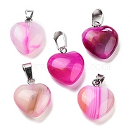 Natural Banded Agate Charms, with Silver Tone Metal Findings, Heart, Dyed, 16x6mm(HEAR-PW0001-057-31)