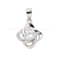 Fine Silver Cubic Zirconia Pendants, Flower Charms, Platinum, Rhodium Plated, Clear, 15.5x12.5x4.5mm, Hole: 5x3.5mm(STER-S008-01A-P)