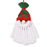 Christmas Handmade Woven Macrame Cotton Thread Santa Claus Pendant Decorations, with Wood Beads, for Home Decorations, Green, 260mm(HJEW-JM02455-04)