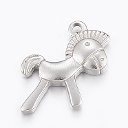 304 Stainless Steel Pendants, Horse, Stainless Steel Color, 20x19x4mm, Hole: 2mm(STAS-E421-098P)