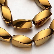 Electroplate Non-magnetic Synthetic Hematite Beads Strands, Twisted Oval, Golden Plated, 20x10mm, Hole: 1mm, about 20pcs/strand, 15.7 inch(G-F300-11A-03)