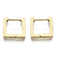 304 Stainless Steel Huggie Hoop Earrings, Square, Real 18K Gold Plated, 14x14x3mm, Pin: 0.8mm(X-STAS-R115-25G)