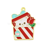 Valentine's Day Alloy Enamel Pendants, Golden, Bear Charm, Box, 28x20x1mm, Hole: 1.6mm(ENAM-Z015-03G-02)