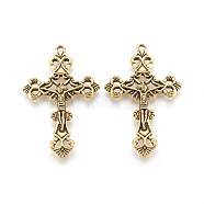 Tibetan Style Alloy Pendants, For Easter, Crucifix Cross Pendant, Antique Golden, Lead Free and Cadmium Free and Nickel Free, 43.5x26x3mm, Hole: 2mm(X-GLF1299Y-NF)