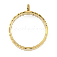 Ion Plating(IP) 304 Stainless Stee Locket Pendants, with Glass, Flat Round Charm, Real 18K Gold Plated, 36x29x6mm, Hole: 5mm(STAS-S132-16G-04)